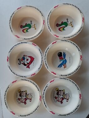 Kellogg's 1995 Vintage Cereal Character Bowls - Assorted Colors 6 pcs